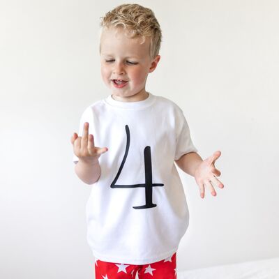 White Birthday Number 4 top - 3-4 Y - Short sleeve