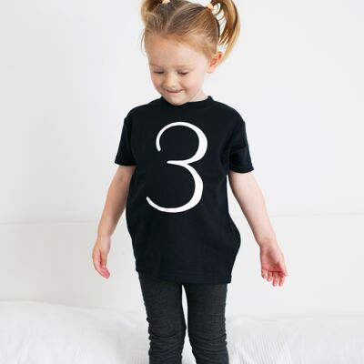 Black Birthday number 3 Top - 3-4 Y - Short sleeve