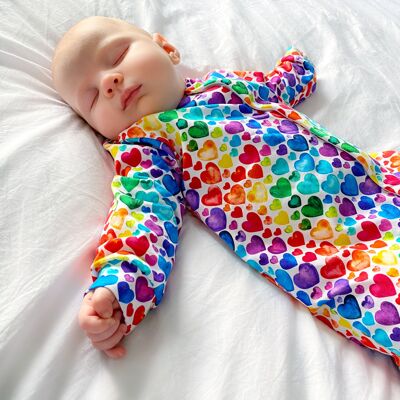 Rainbow Heart cotton sleepsuit