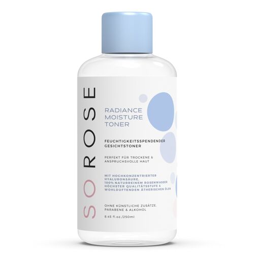 SOROSE Radiance Moisture Toner 250ml
angereichert mit veganer niedermolekularer Hyaluronsäure