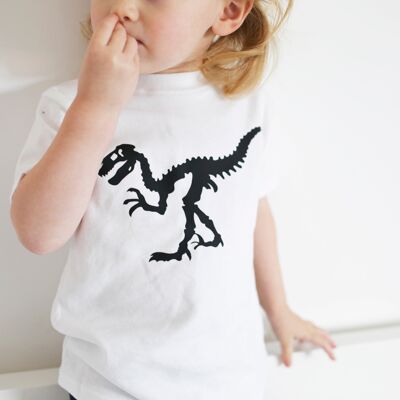 White Dino print Top - 3-6 M - Grey hooded top