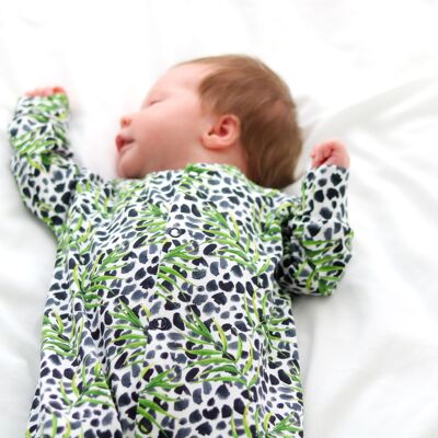 Leafy Leopard cotton sleepsuit - Newborn
