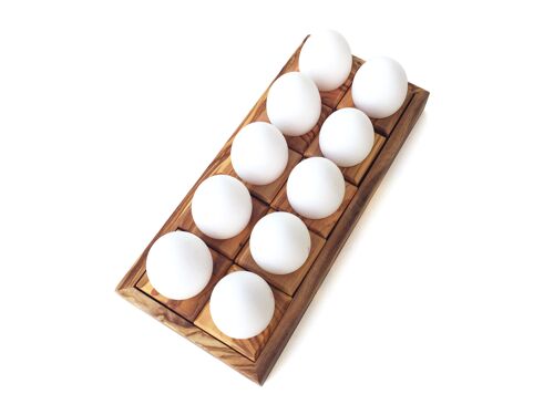 Eierhalter Station zum Aufbewahren und Servieren von 10 Eier aus Olivenholz