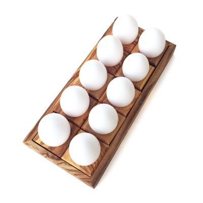 Egg holder station for storing and serving 10 eggs made of olive wood