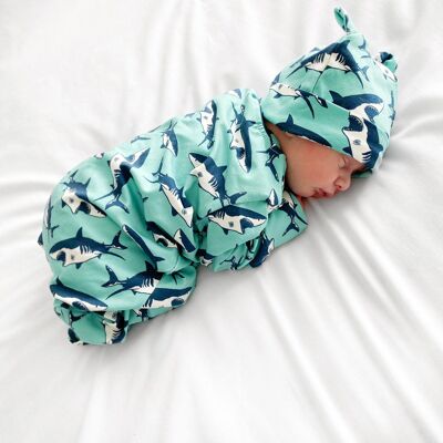 Shark print cotton sleepsuit - 0-3 M