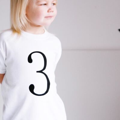 White Birthday number 3 Top - 2-3 Y - Short sleeve