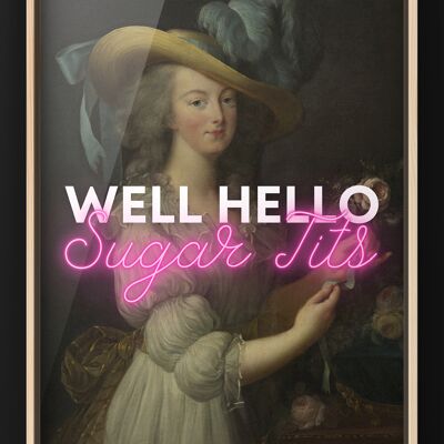Well Hello Sugar Tits | Funny quote print | Vintage Portrait Quote Print - A4 Print Only