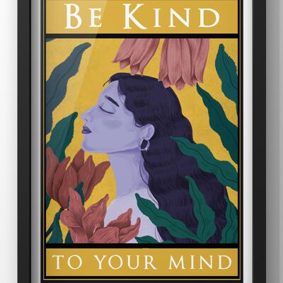 Be Kind To Your Mind Retro Floral Quote Poster Print - A4 Print Only