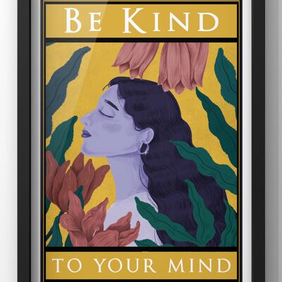 Be Kind To Your Mind Retro Floral Quote Poster Print - A2 Print Only
