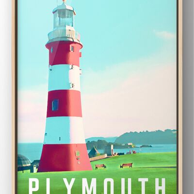 Plymouth Lighthouse Travel Poster Print - A4 Print Only