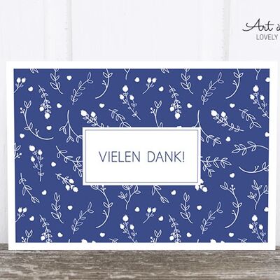 Postcard: Thank you, blue floral design