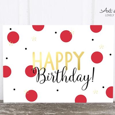 Cartolina: buon compleanno, cerchi, rosso M
