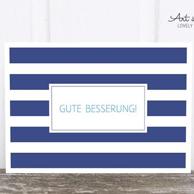 Postkarte: Gute Besserung, blau gestreift