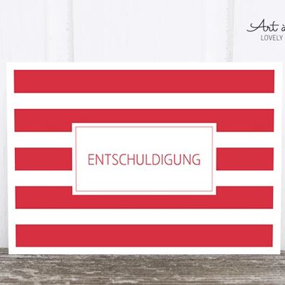 Postkarte: Entschuldigung, rot gestreift