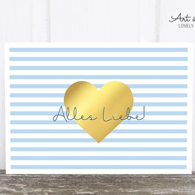 Postcard: gold heart, blue M
