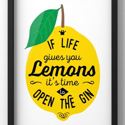 When Life Gives You Lemons Open The Gin | Vintage Style Gin Print | Kitchen Wall Art - 40X50CM PRINT ONLY