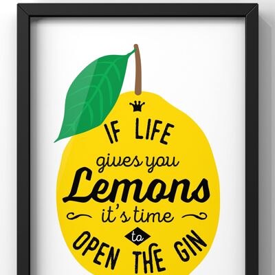 When Life Gives You Lemons Open The Gin | Vintage Style Gin Print | Kitchen Wall Art - 50X70CM PRINT ONLY