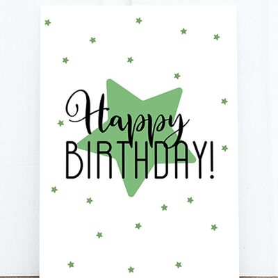 Cartolina: compleanno, stella verde