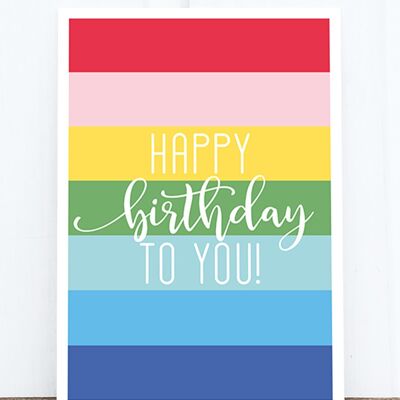 Postcard: Happy block stripes, rainbow HF
