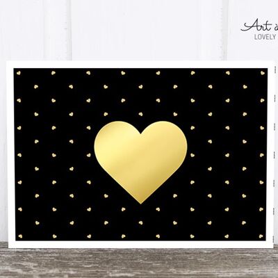 Postcard: gold heart, black M