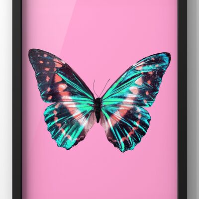 Bold Electric Neon Pink Butterfly Print | Bold Wall Art - A4 Print