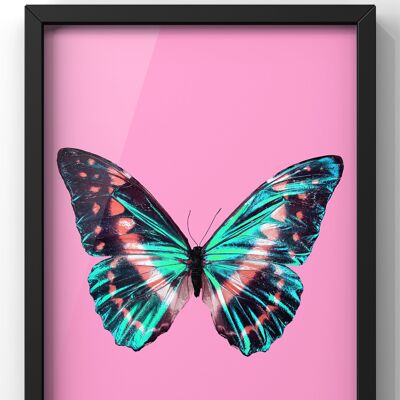 Bold Electric Neon Pink Butterfly Print | Bold Wall Art - A2 Print