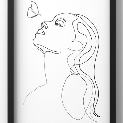 One Line drawing Butterfly Woman | Minimal Wall Art Print - A1 Print