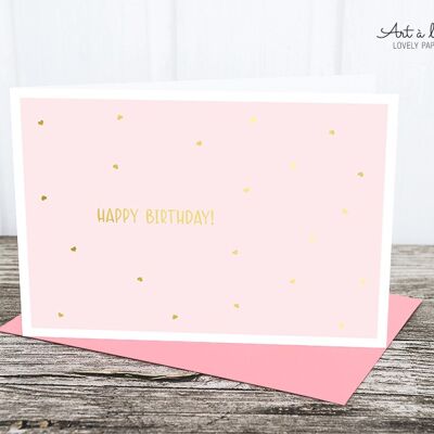 Carte pliée: Happy mini coeurs, rose M