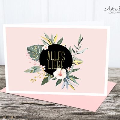 Tarjeta plegada: Alles Liebe, Hibiskus M