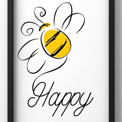 Bee Happy Minimal Wall Art Print - A3 Print Only