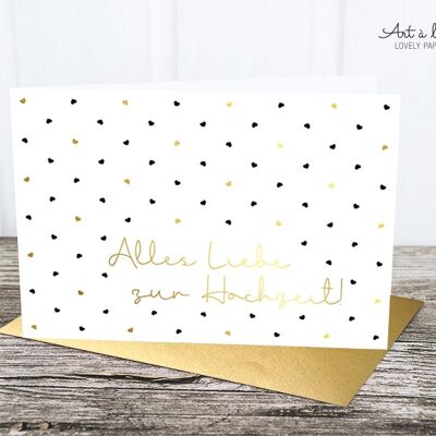 Carte pliée: mariage, mini coeurs M