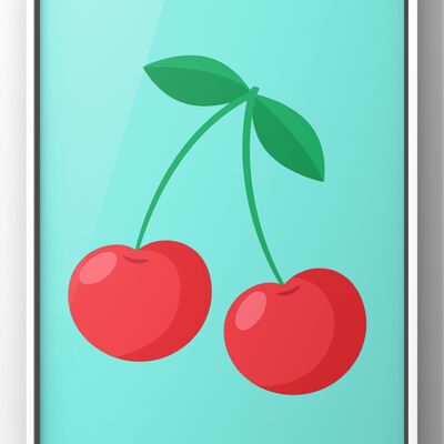 Minimal Bold coloured Cherries Print - A4 Print Only