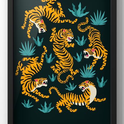 Tiger Pattern illustration Wall Art Print | Black - A4 Print