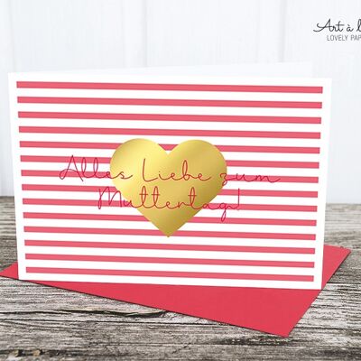 Folded card: gold heart, Mother's Day M
