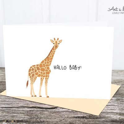 Biglietto piegato: Hello baby, giraffa