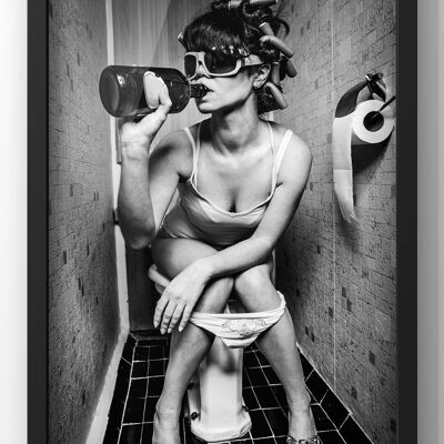 Drinking In the Bathroom Party Girl Print | Black & White Photography Wall Art - A2 Print Only