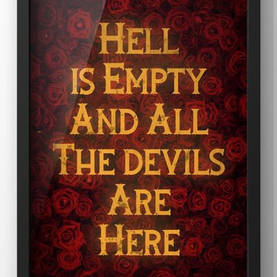 All The Devils Are Here Rose Print | William Shakespeare Quote Wall Art - A4 Print Only