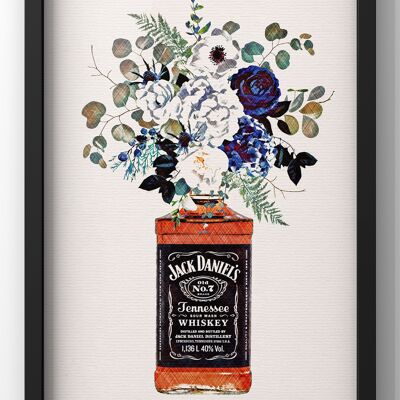 Jack Daniels Floral Bottle Print | Floral Bar Wall Art - A4 Print Only
