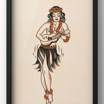 Guitar Playing Pin Up Girl Print | Sailor Jerrys Style Wall Art - 30X40CM PRINT ONLY