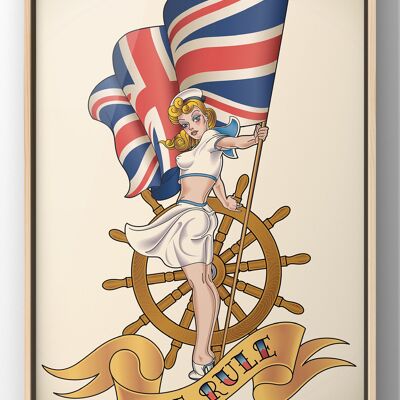 Britain Rules Patriotic Wall Art Print | Pin up Tattoo Art - A3 Print Only