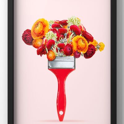 Floral Paint Brush Illustration Wall Art Print - 50X70CM PRINT ONLY