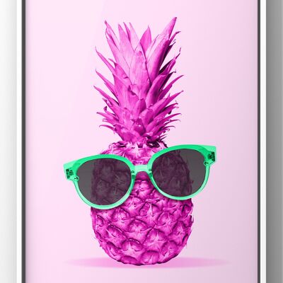 Pink Pineapple in Sunglasses | Bright neon Pink Wall Art Print - A4 Print