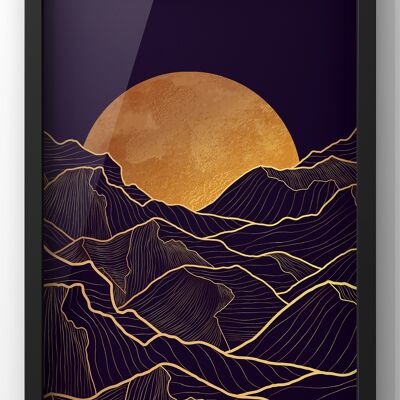 Mountain Sunset Wall Art | Gold and Black Print - A3 Print Only