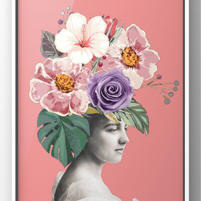 Feel Fabulous Floral Lady Portrait | Vintage Style Wall Art Print - A2 Print