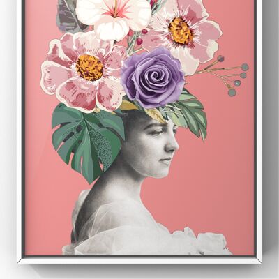 Feel Fabulous Floral Lady Portrait | Vintage Style Wall Art Print - A2 Print