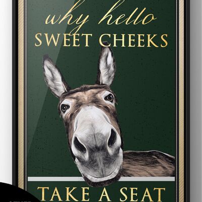 Hello Sweet Cheeks Donkey Print | Funny Bathroom Wall Art - 50X70CM PRINT ONLY