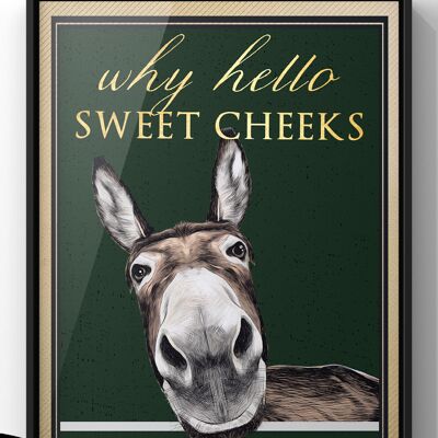 Hello Sweet Cheeks Donkey Print | Funny Bathroom Wall Art - 50X70CM PRINT ONLY
