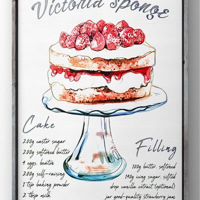 Victoria Sponge Recipe Print | Rustic Kitchen Wall Art - A4 Print Only