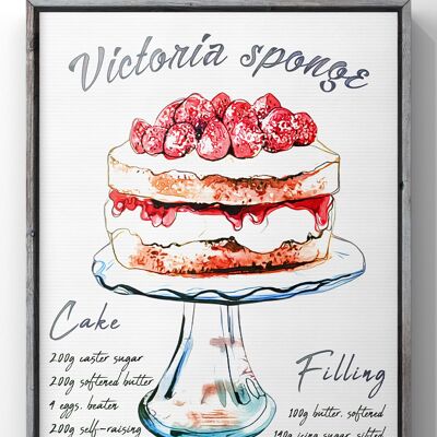 Victoria Sponge Recipe Print | Rustic Kitchen Wall Art - A3 Print Only
