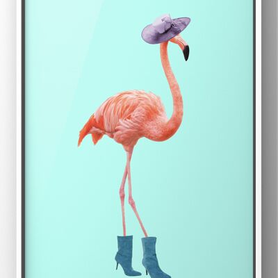 Fashion Trending Flamingo In Boots Print | Bright & Bold Wall Art - A4 Print